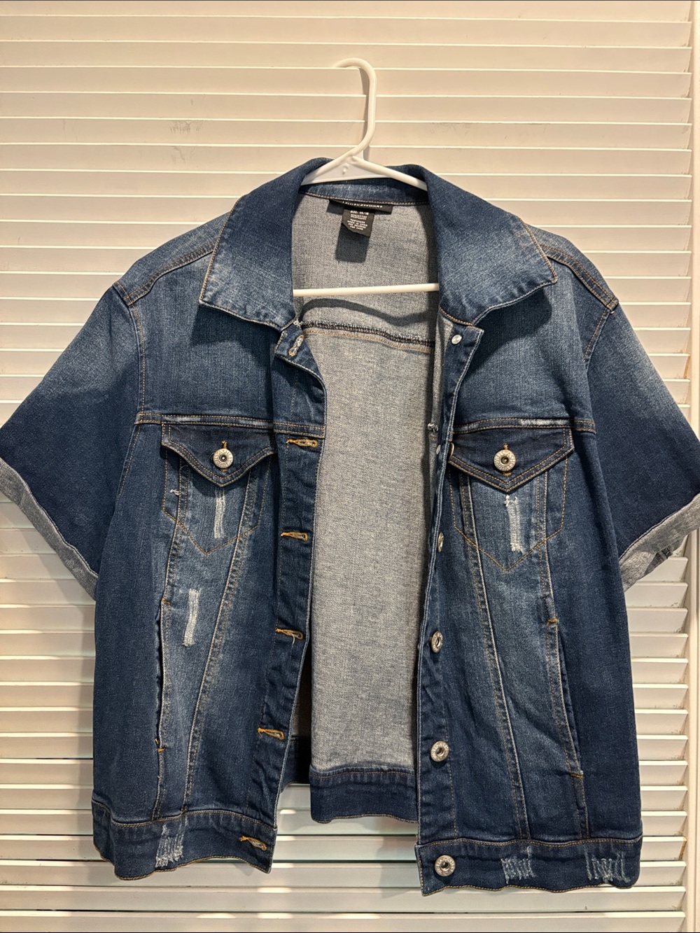 Ashley Stewart Classic Short-Sleeve Denim Jacket - Dark Blue